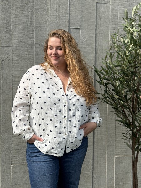 Chemise Gaze De Coton Mini coeur Noir grande taille