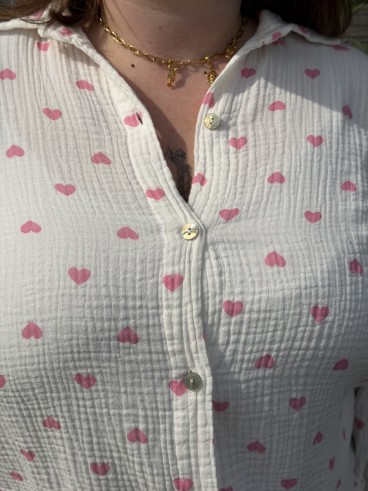 Chemise Gaze De Coton Mini Coeur Rose grande taille