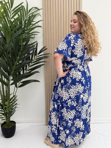 Robe longue grande taille imprimé feuillage bleu - Sweet Curvy Shop