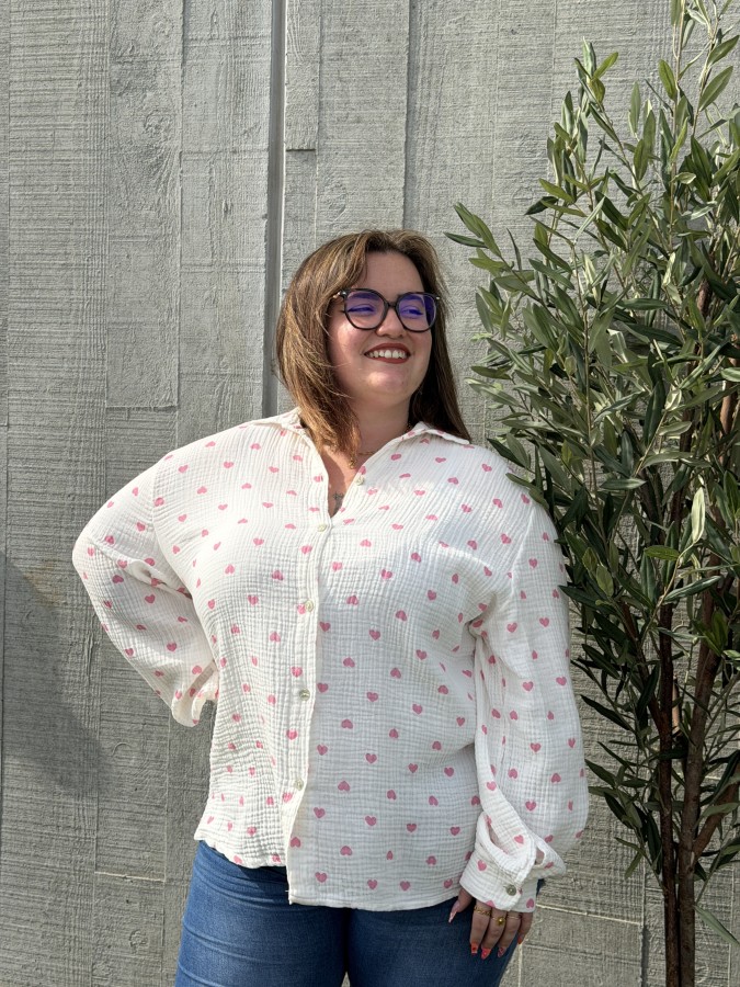 Chemise Gaze De Coton Mini Coeur Rose