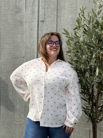 Chemise Gaze De Coton Mini Coeur Rose grande taille