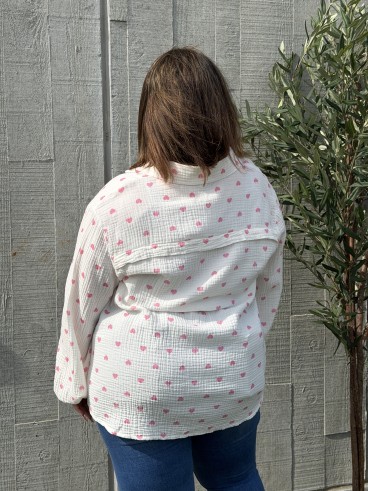 Chemise Gaze De Coton Mini Coeur Rose grande taille