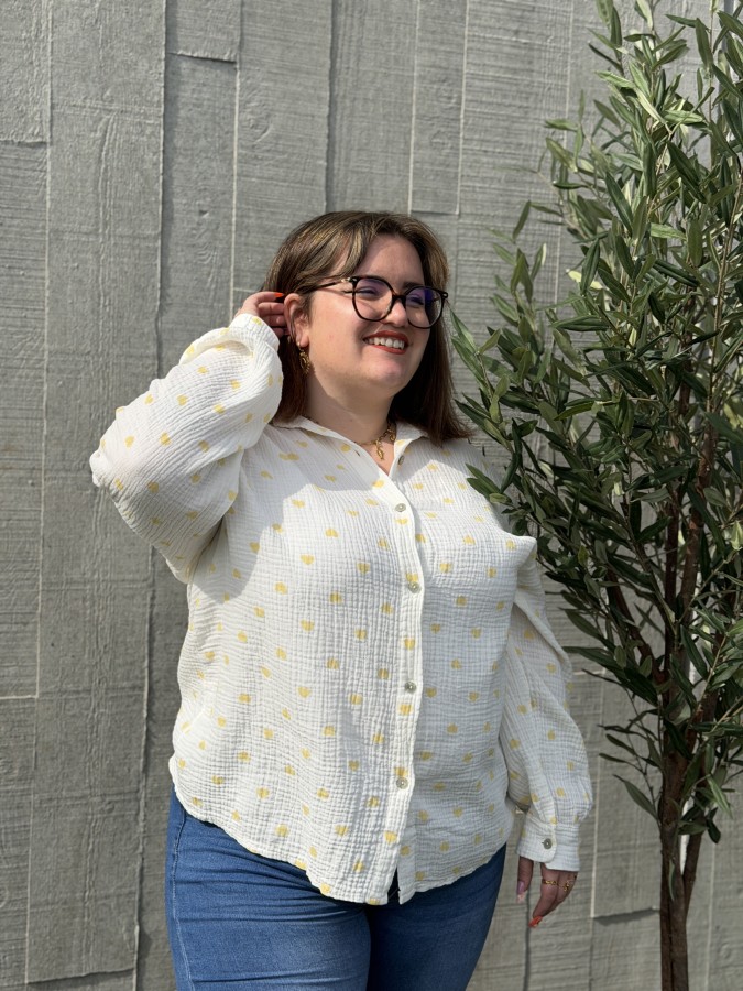 Chemise Gaze De Coton Mini Coeur Jaune