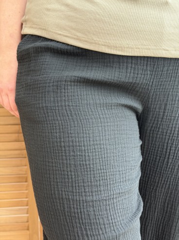 Pantalon Gaze De Coton Curvy Noir grande taille