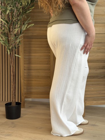 Pantalon Gaze De Coton Curvy Blanc grande taille
