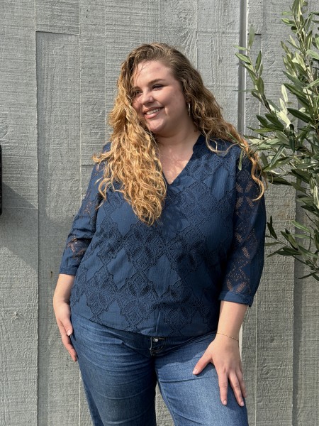 Chemise Fluide Dentelle Rosa Bleu grande taille