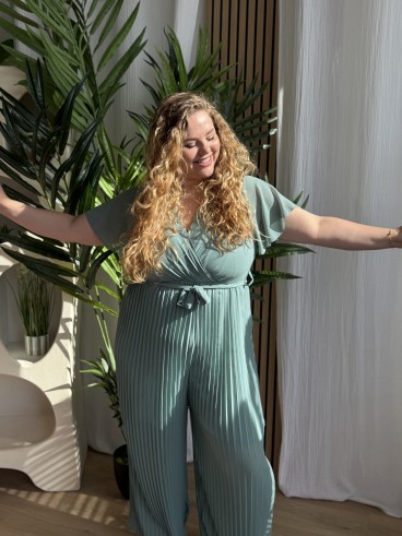 Combi Pantalon Plissée Paya Vert Sauge grande taille