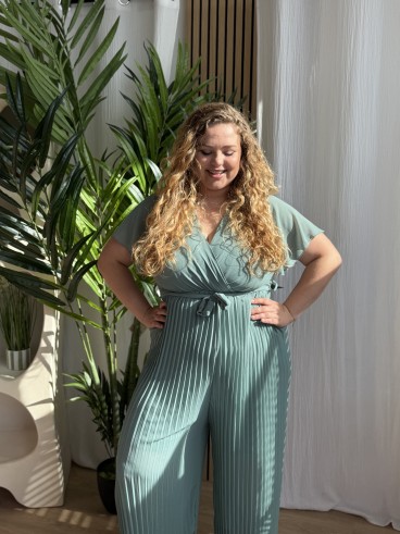 Combi Pantalon Plissée Paya Vert Sauge grande taille