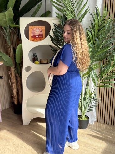 Combi Pantalon Plissée Paya Bleu électrique grande taille