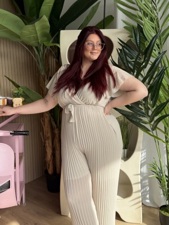 Combi Pantalon Plissée Paya Beige grande taille