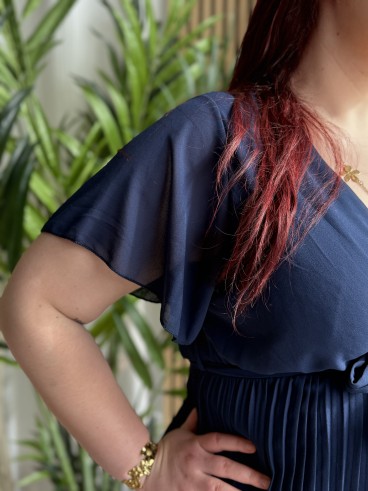 Combi Pantalon Plissée Paya bleu marine grande taille