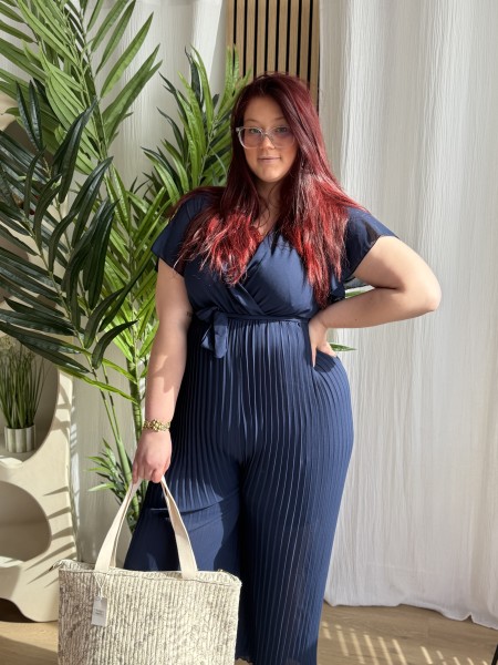 Combi Pantalon Plissée Paya bleu marine grande taille