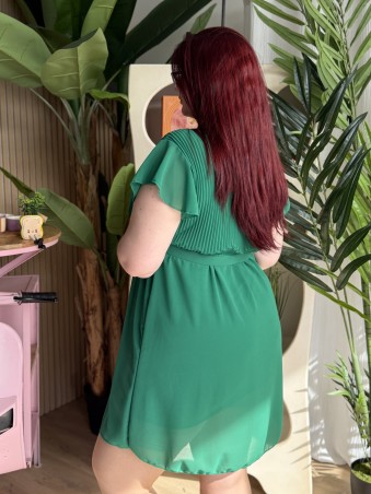 Robe fluide courte plissée Ella vert