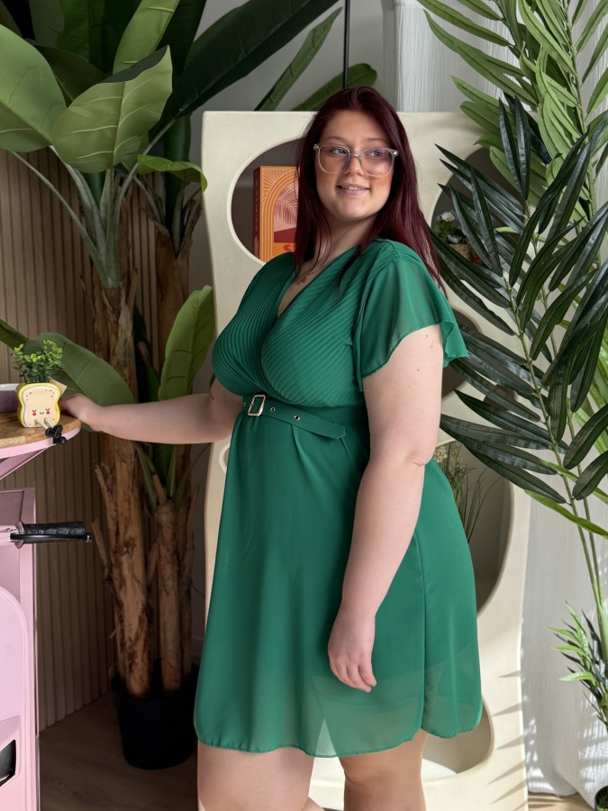 Robe fluide courte plissée Ella vert