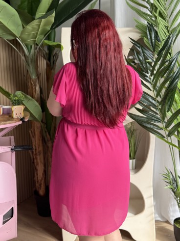 Robe Fluide Courte Plissée Ella Fuschia grande taille