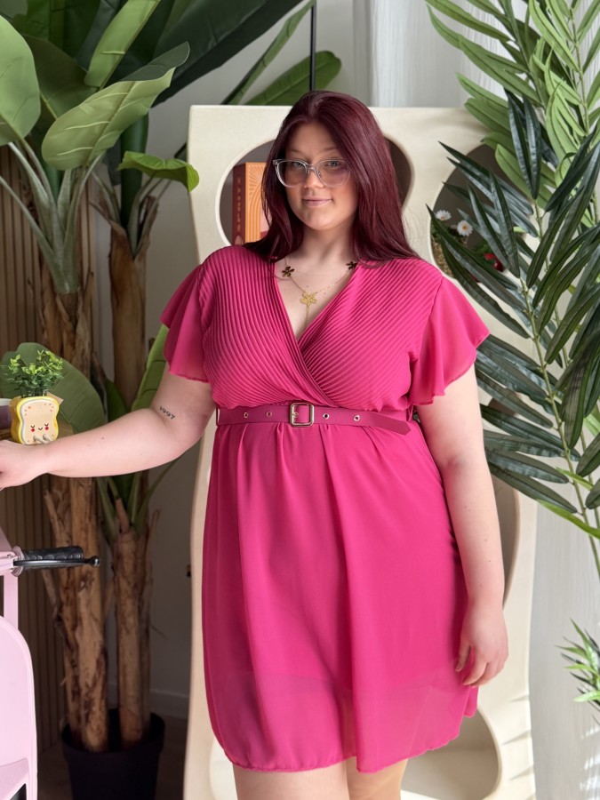 Robe Fluide Courte Plissée Ella Fuschia