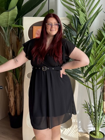 Robe Fluide Courte Plissée Ella Noir grande taille