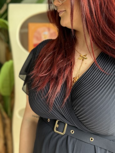 Robe Fluide Courte Plissée Ella Noir grande taille