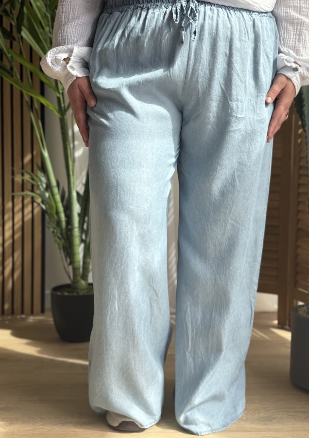 Pantalon Palazzo Tencel bleu clair