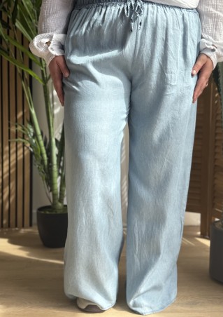Pantalon Palazzo Tencel bleu clair grande taille