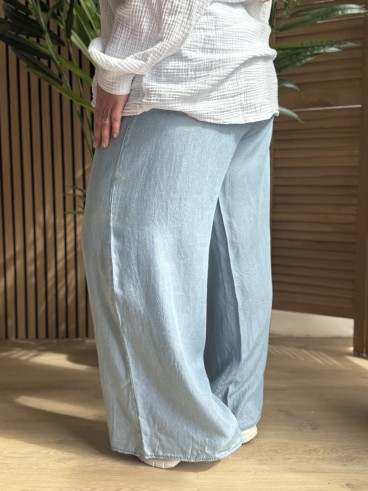 Pantalon Palazzo Tencel bleu clair grande taille