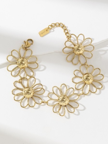Bracelet doré avec 5 fleurs
