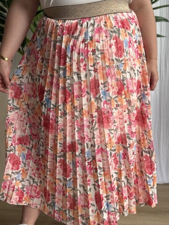 Jupe longue fluide flower fuschia