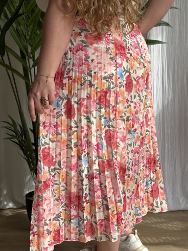 Jupe longue fluide flower fuschia grande taille