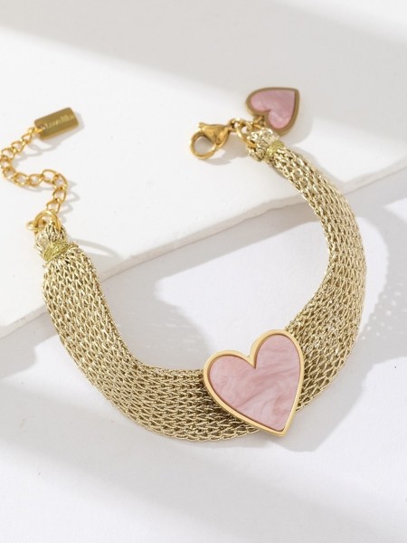 Bracelet effet maille avec coeur rose