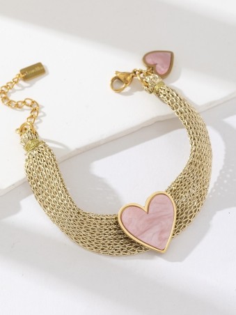 Bracelet effet maille avec coeur rose
