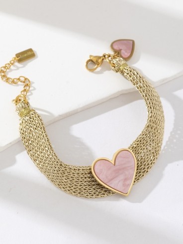 Bracelet effet maille avec coeur rose