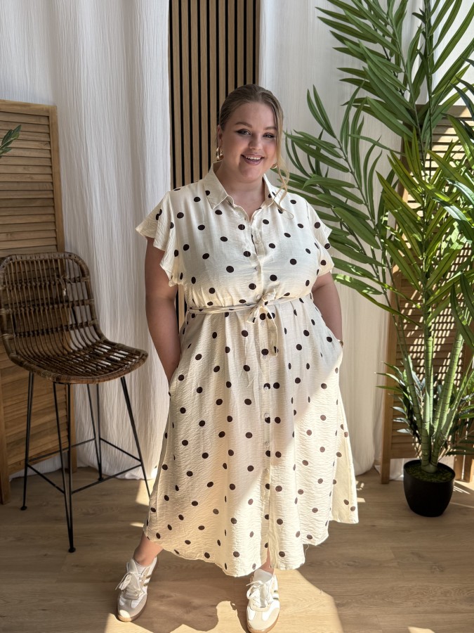Robe longue chemise à pois écru Robe longue chemise à pois écru