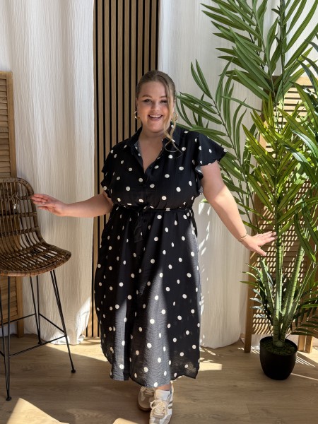 Robe longue chemise à pois noir grande taille