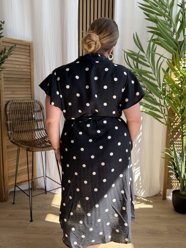 Robe longue chemise à pois noir grande taille