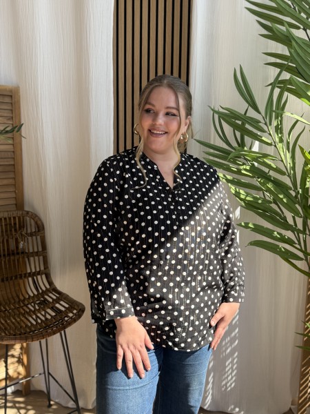 Blouse à pois lurex noir grande taille