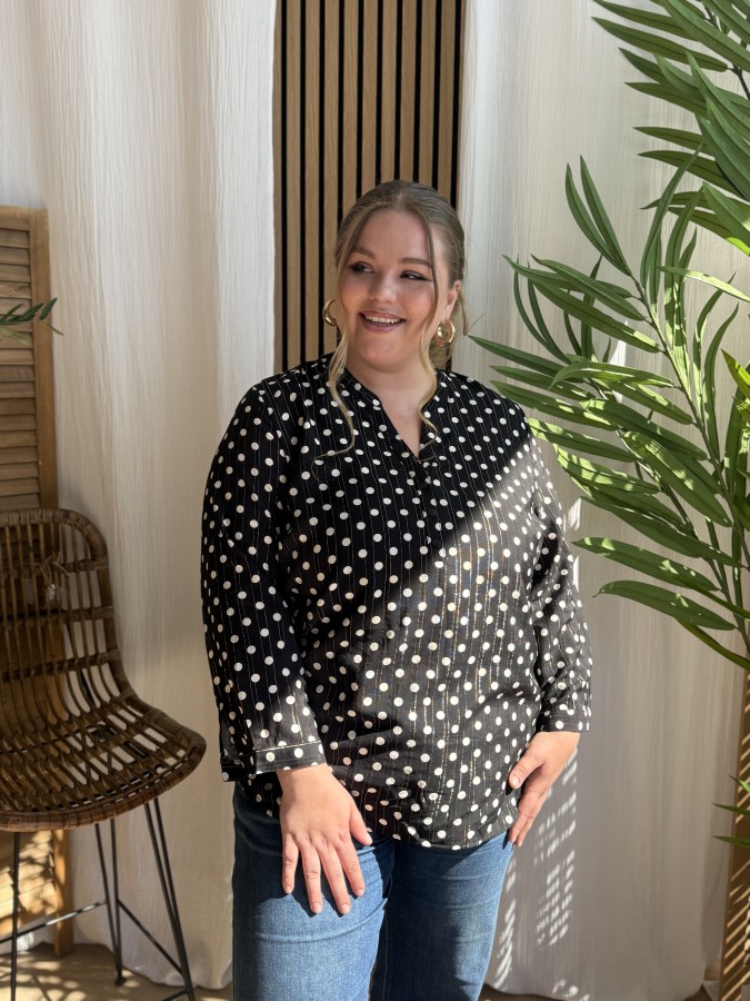 Blouse à pois lurex noir