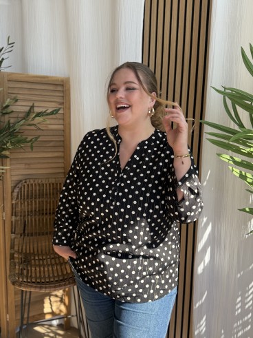 Blouse à pois lurex noir grande taille