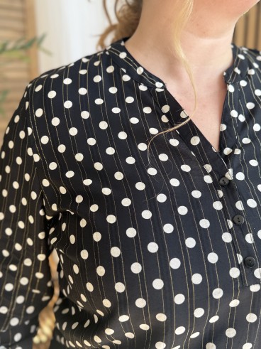 Blouse à pois lurex noir grande taille