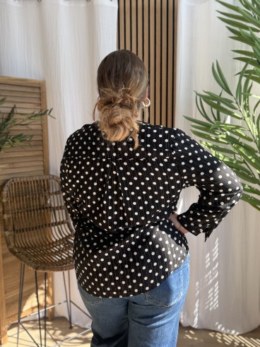 Blouse à pois lurex noir grande taille