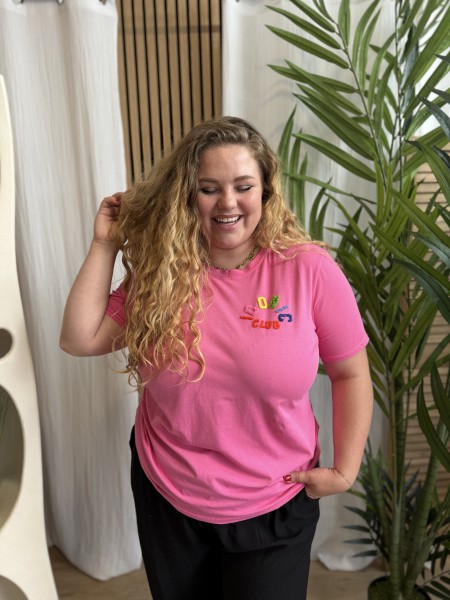 T-Shirt Curvy Broderie Iconic Club Fuschia grande taille
