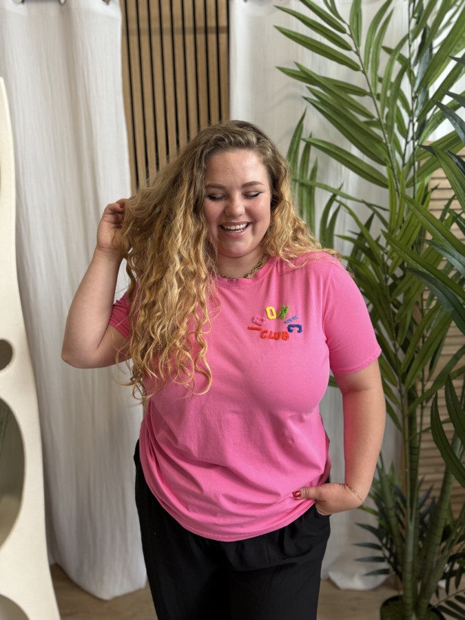 T-Shirt Curvy Broderie Iconic Club Fuschia