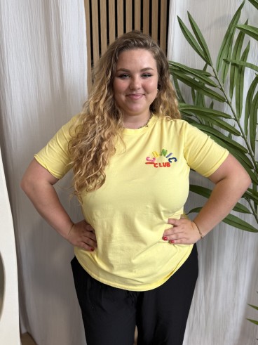 T-Shirt Curvy Broderie Iconic Club Jaune grande taille