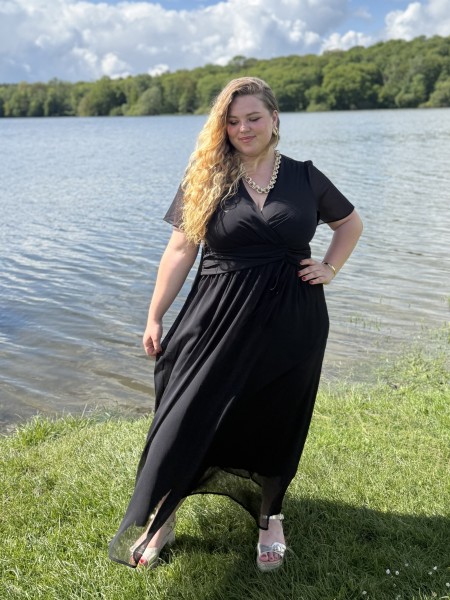 Robe longue doublée cérémonie noir grande taille