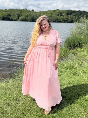 Robe Longue Doublée Cérémonie rose grande taille