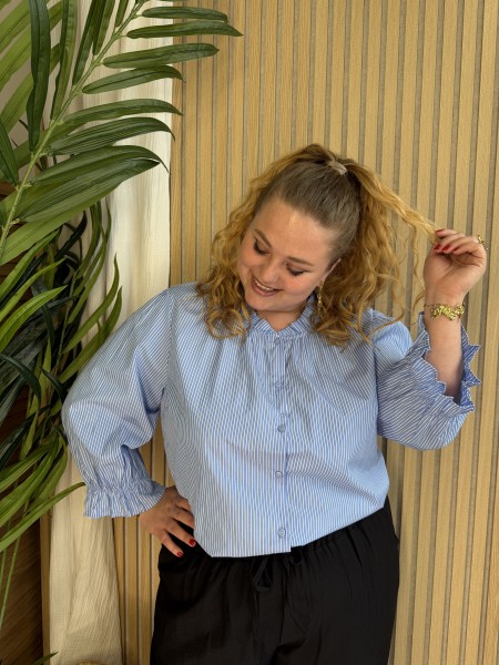 Chemise rayée col victorien Bleu/blanc grande taille