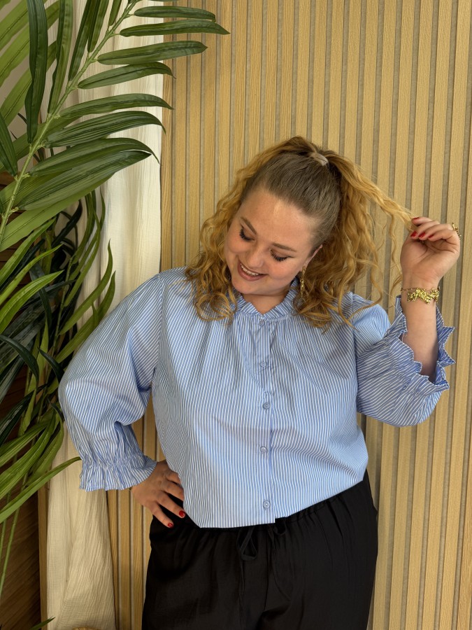 Chemise rayée col victorien Bleu/blanc