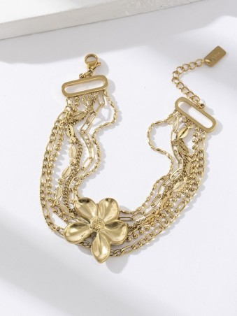 Bracelet doré multi chaines avec fleur