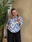 Blouse fleurie col noué bleu