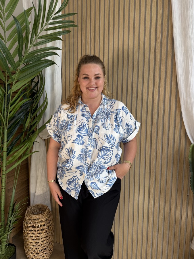 Chemise manches courtes Island bleu
