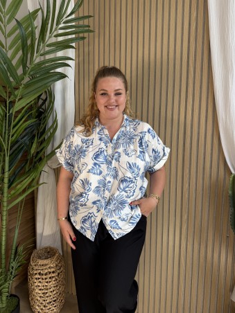 Chemise manches courtes Island bleu grande taille
